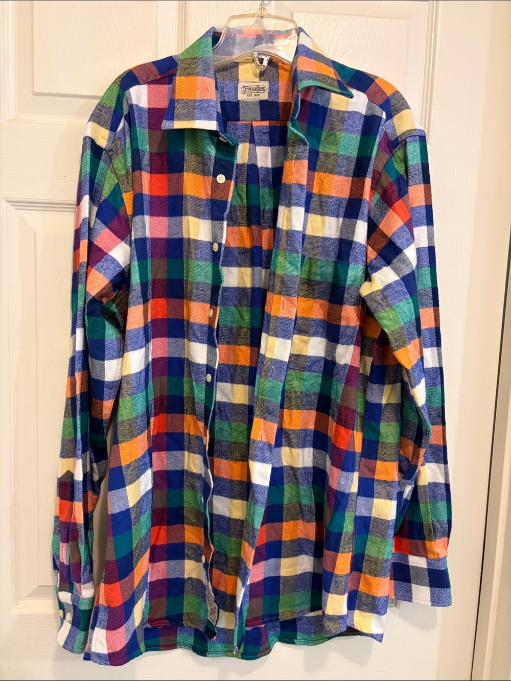 L Casual Multicolor Plaid Flannel Button-Down Shirt - Long Sleeve